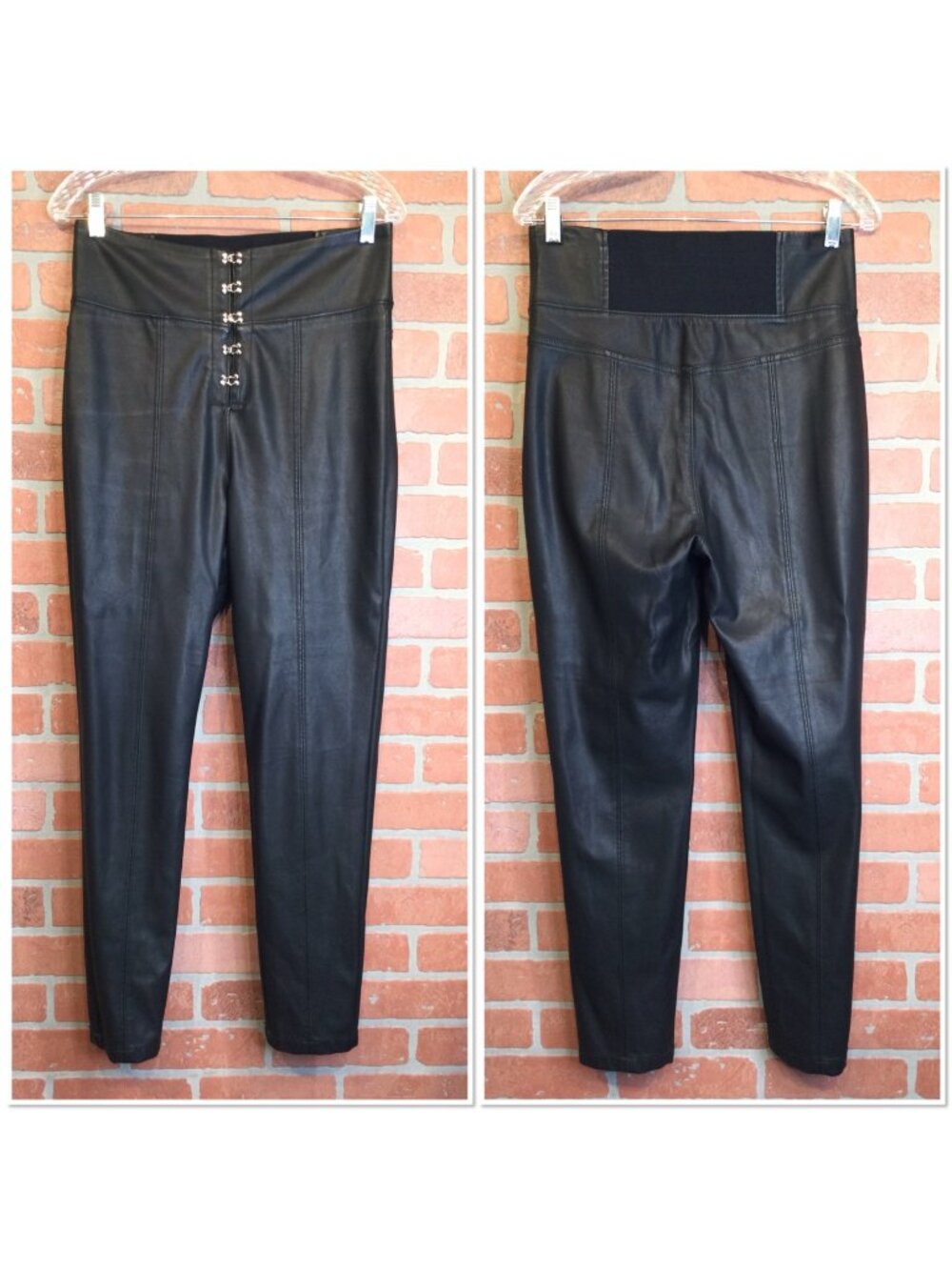 Blank NYC Black Faux Leather High Waist Pants Hook Front Size 30 Gothic Goth